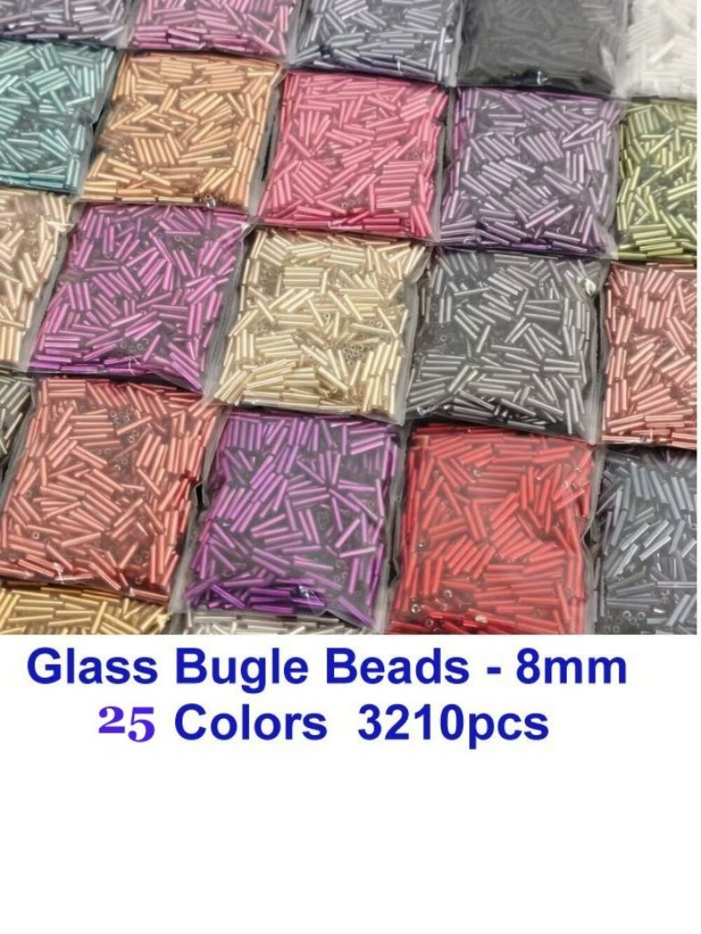 Glass Bugle Beads - 2x8mm, 25 Colors  3210pcs